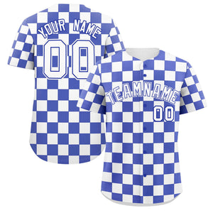 Custom Royal White Square Grid Color Block Design Authentic Baseball Jersey