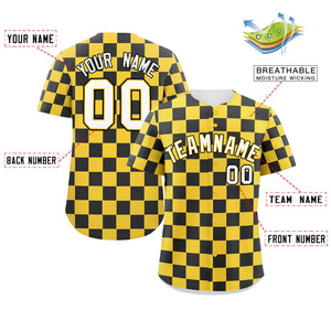 Custom Gold Black Square Grid Color Block Design Authentic Baseball Jersey