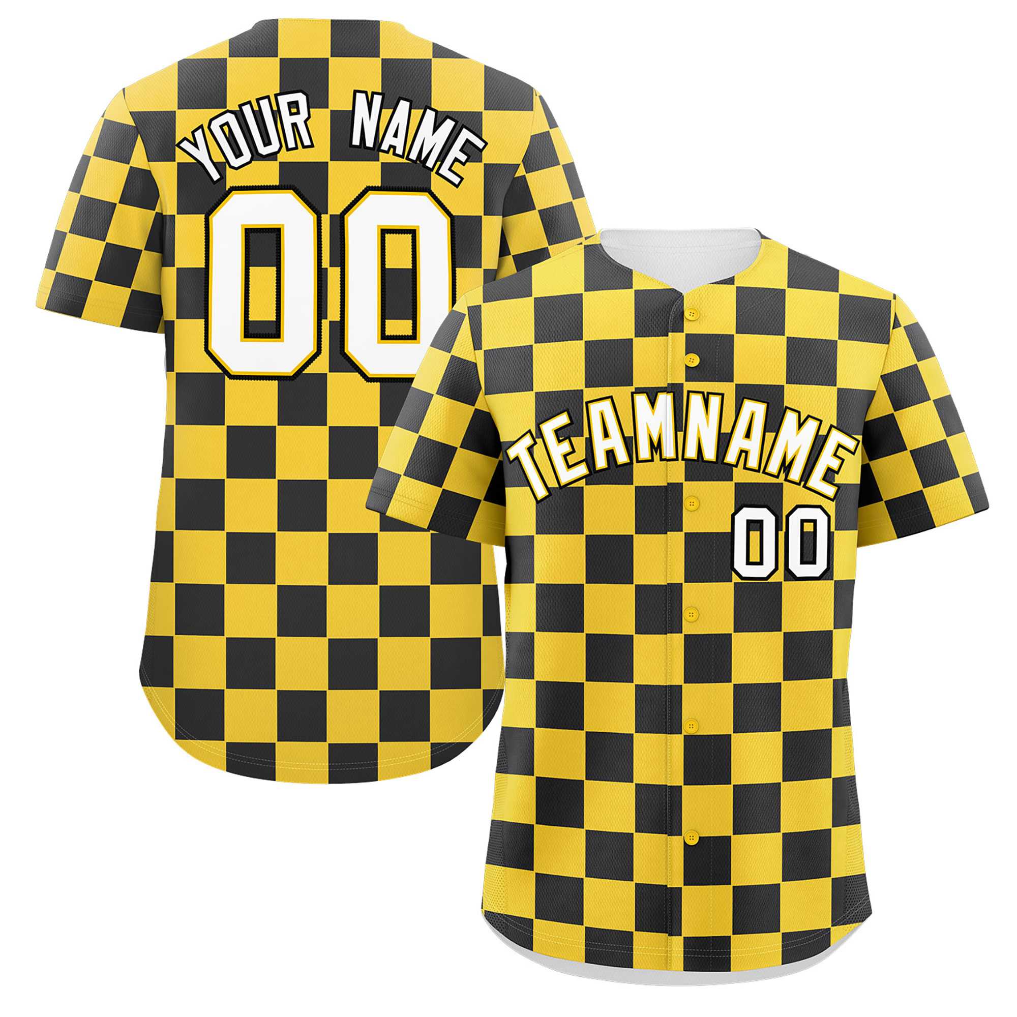 Custom Gold Black Square Grid Color Block Design Authentic Baseball Jersey