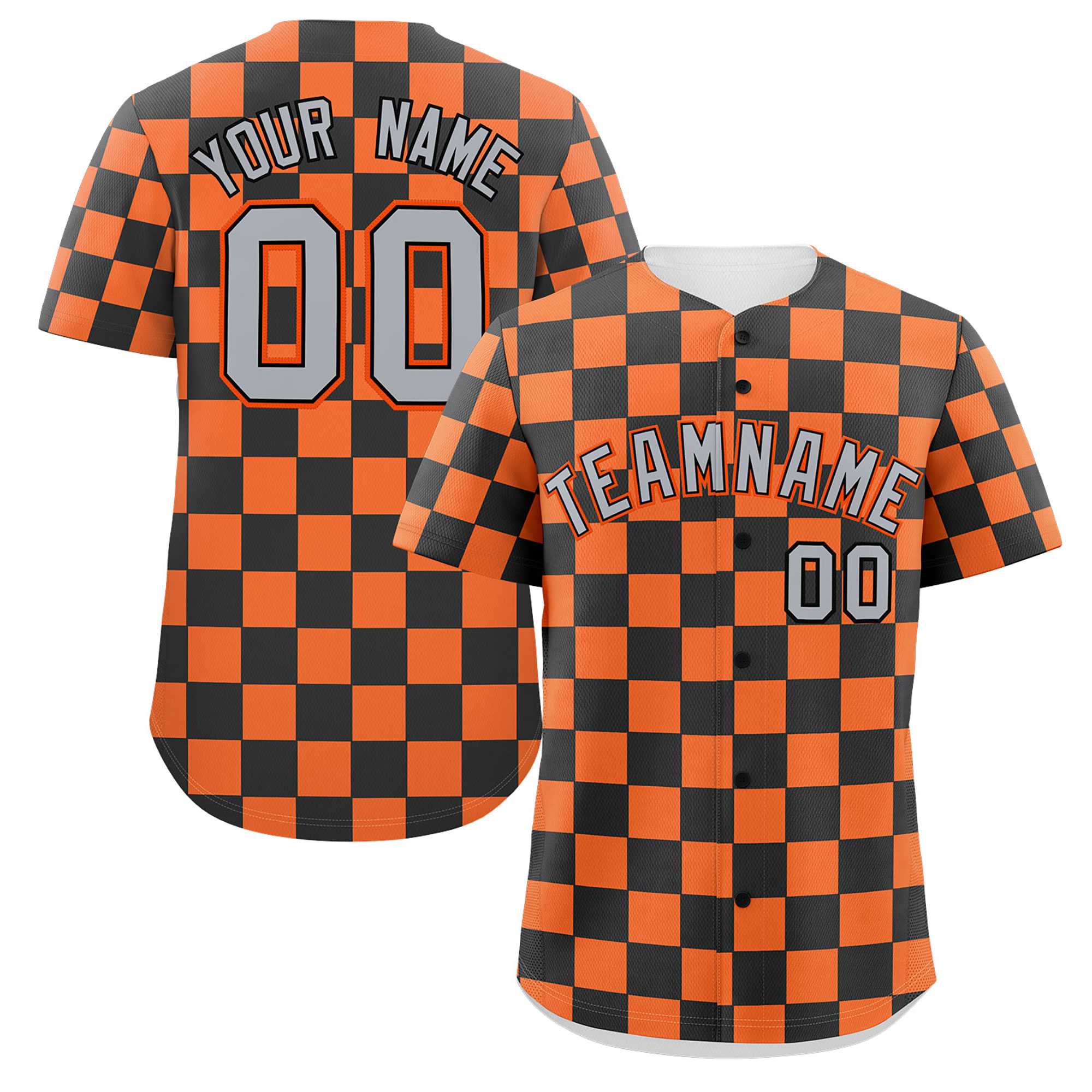 Custom Black Orange Square Grid Color Block Design Authentic Baseball Jersey