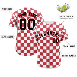 Custom Red White Square Grid Color Block Design Authentic Baseball Jersey