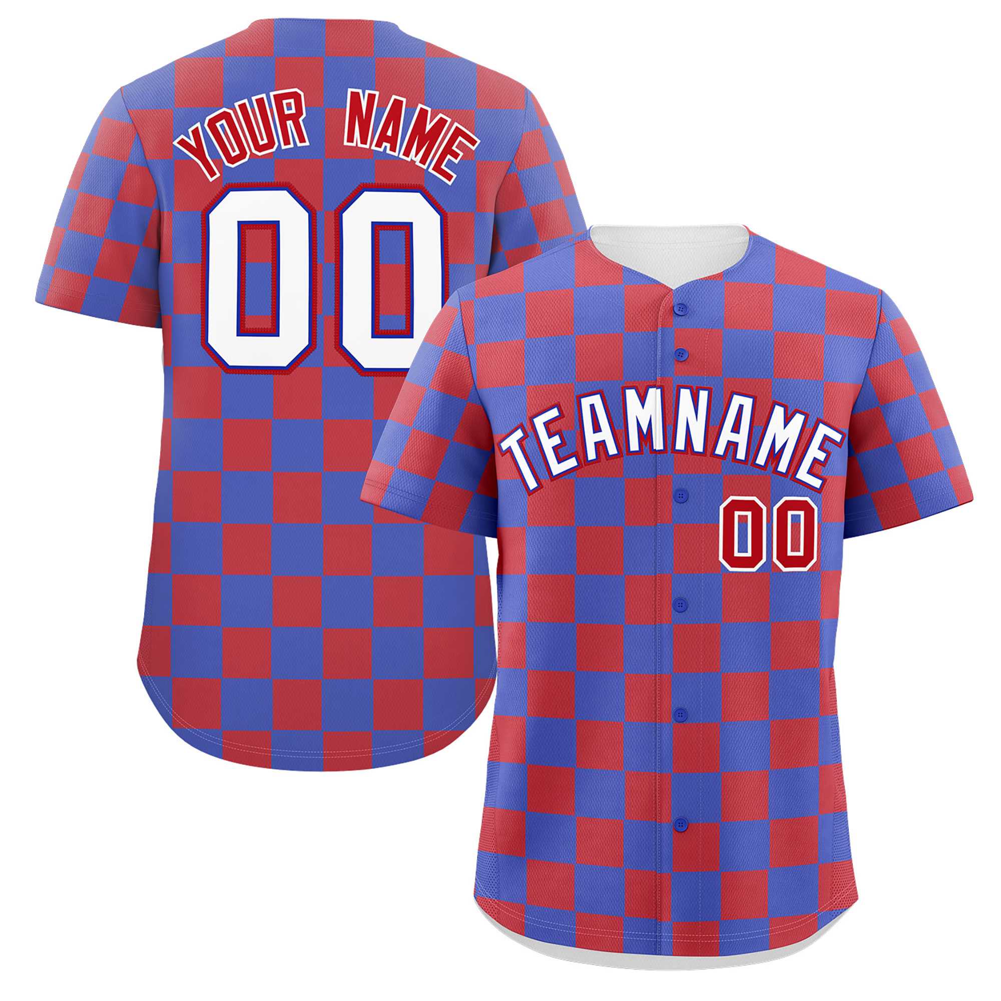 Custom Royal Red Square Grid Color Block Design Authentic Baseball Jersey