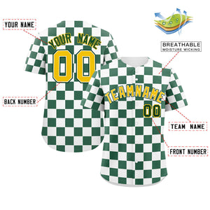 Custom White Green Square Grid Color Block Design Authentic Baseball Jersey