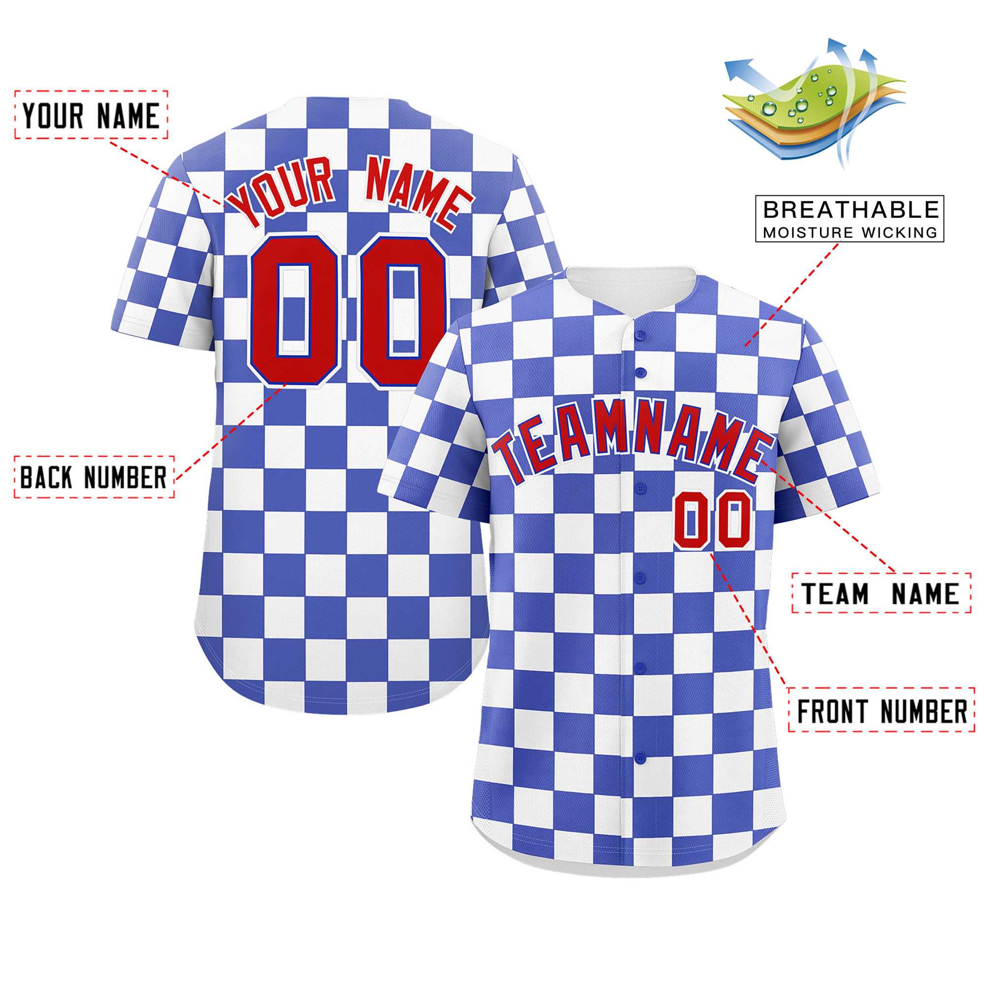 Custom Royal White Square Grid Color Block Design Authentic Baseball Jersey