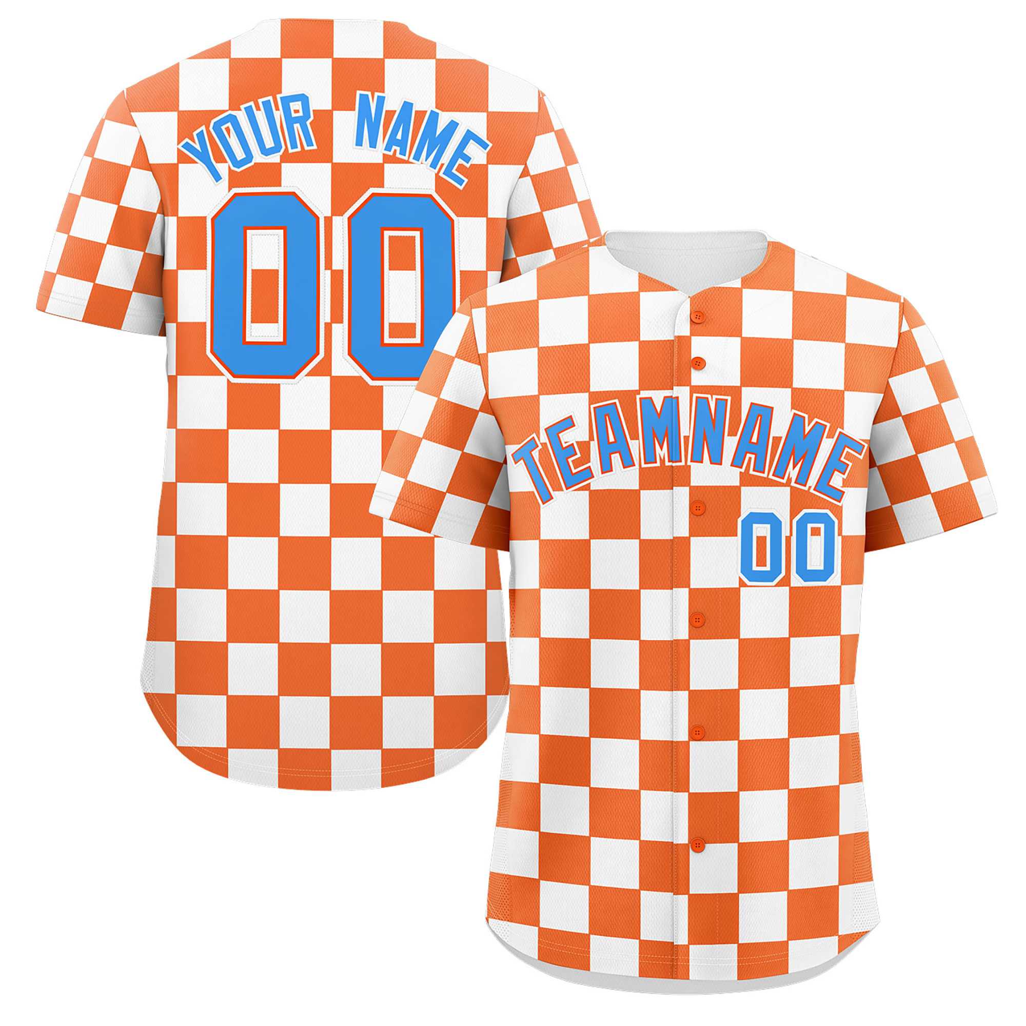 Custom Orange White Square Grid Color Block Design Authentic Baseball Jersey