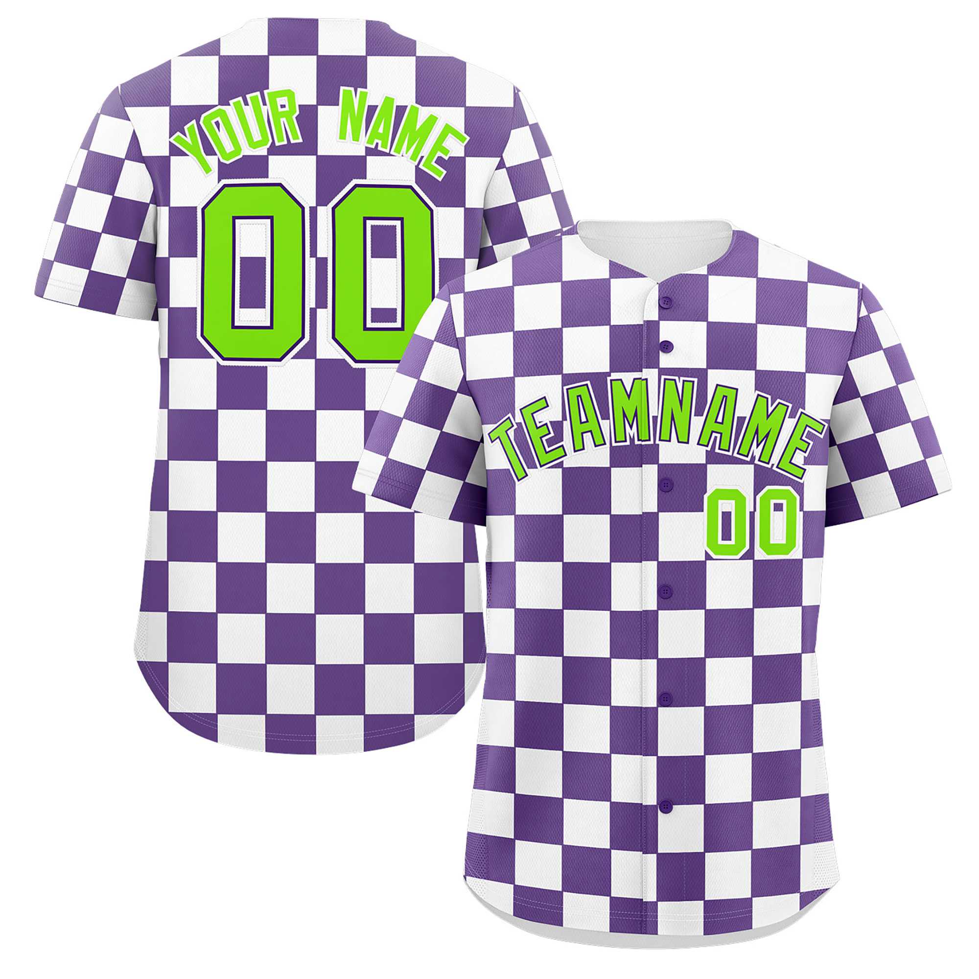 Custom Purple White Square Grid Color Block Design Authentic Baseball Jersey