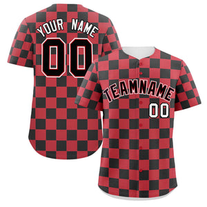 Custom Red Black Square Grid Color Block Design Authentic Baseball Jersey