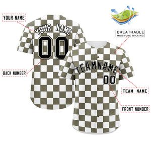 Custom Olive White Square Grid Color Block Design Authentic Baseball Jersey