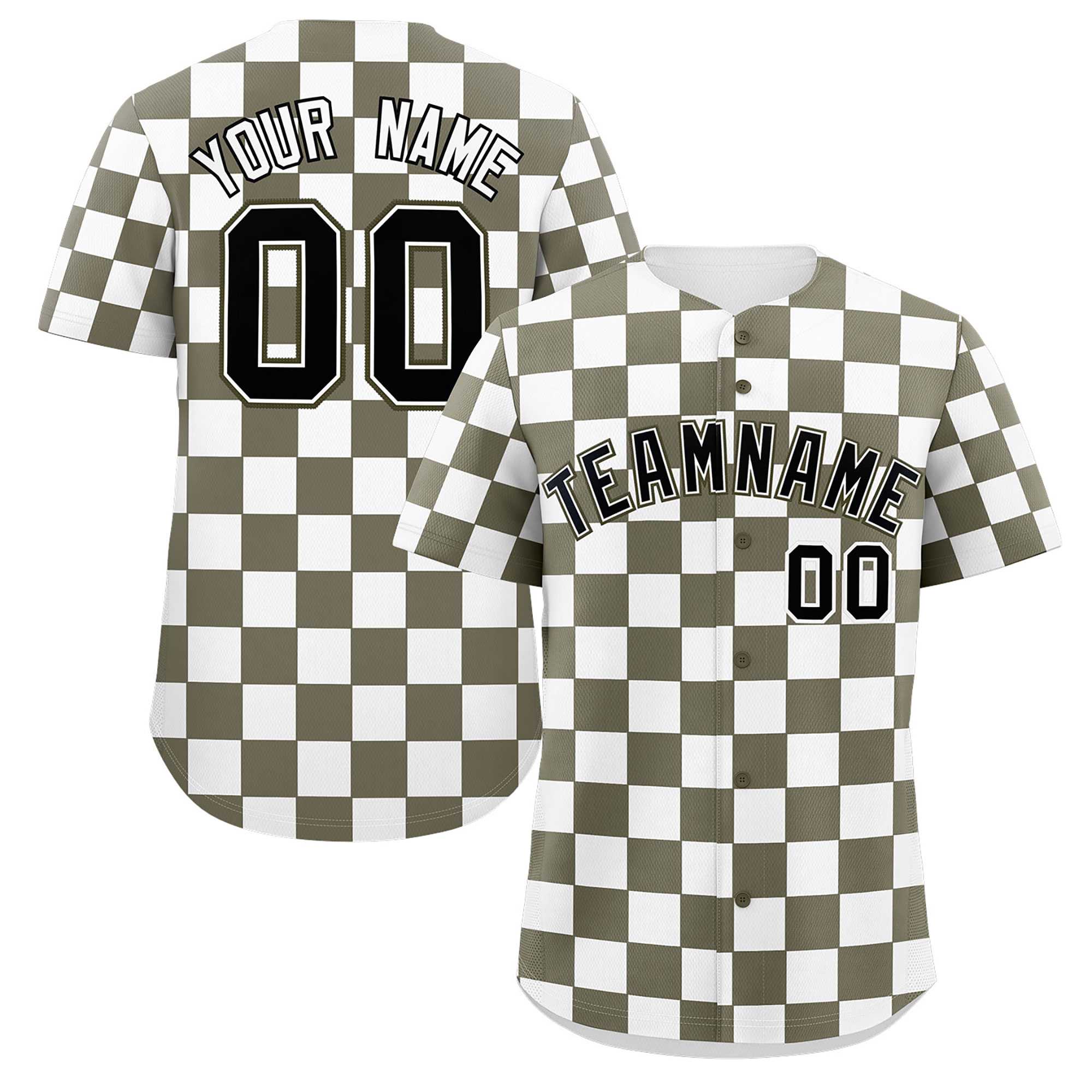 Custom Olive White Square Grid Color Block Design Authentic Baseball Jersey