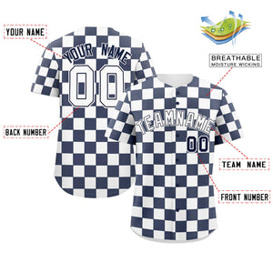 Custom Navy White Square Grid Color Block Design Authentic Baseball Jersey