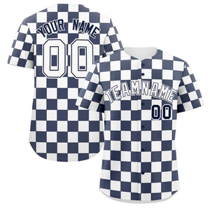 Custom Navy White Square Grid Color Block Design Authentic Baseball Jersey