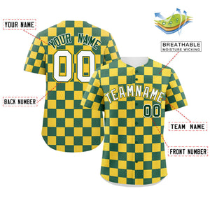 Custom Green Gold Square Grid Color Block Design Authentic Baseball Jersey