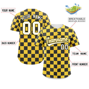 Custom Gold Black Square Grid Color Block Design Authentic Baseball Jersey