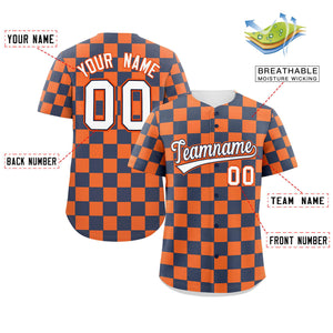 Custom Navy Orange Square Grid Color Block Design Authentic Baseball Jersey