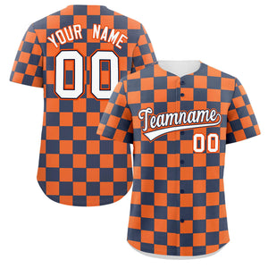 Custom Navy Orange Square Grid Color Block Design Authentic Baseball Jersey