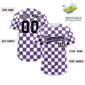 Custom Purple White Square Grid Color Block Design Authentic Baseball Jersey