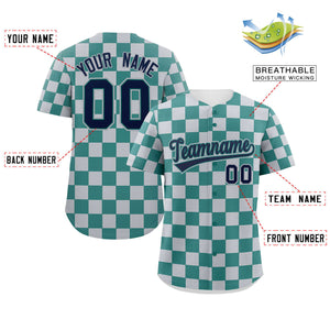 Custom Aqua Light Gray Square Grid Color Block Design Authentic Baseball Jersey