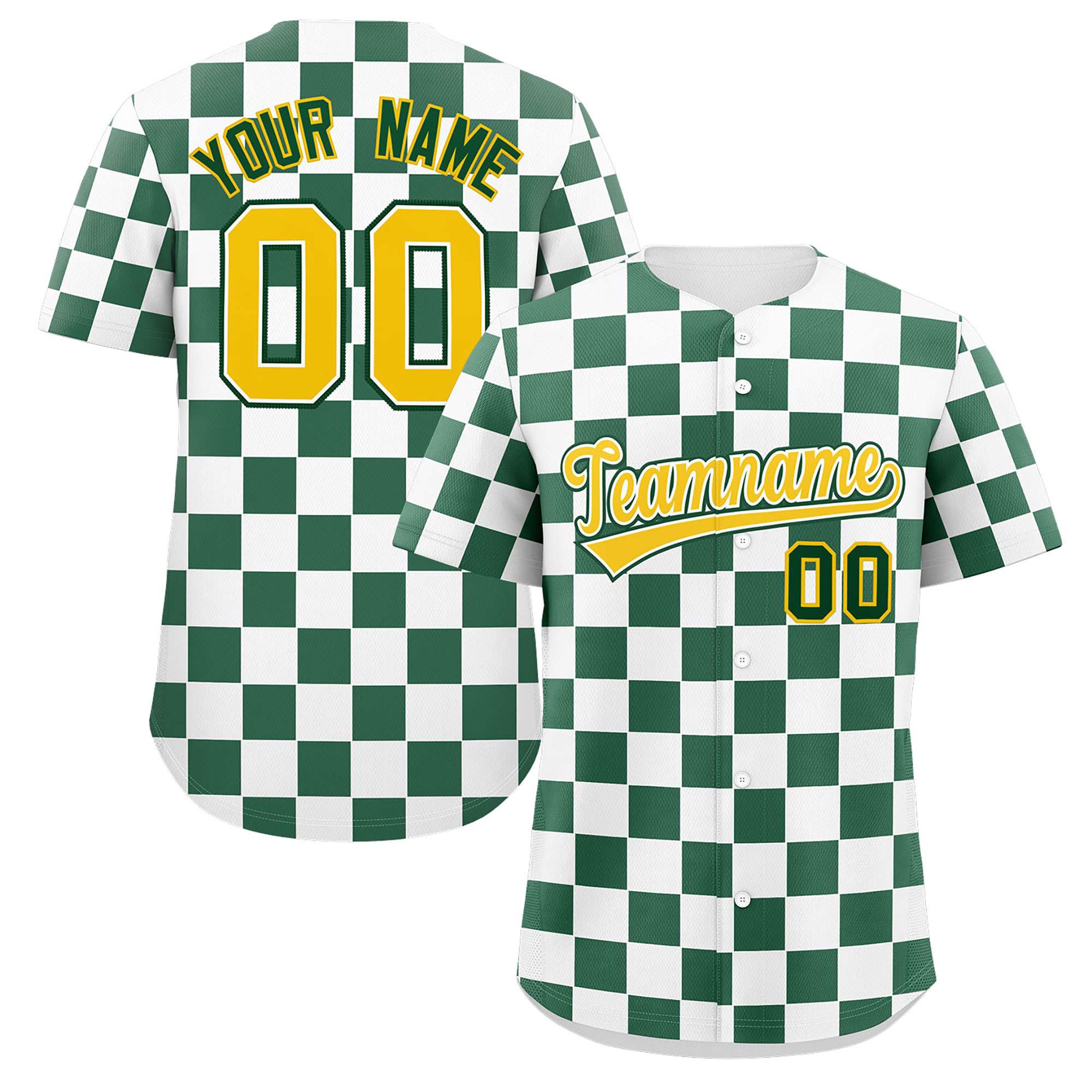 Custom White Green Square Grid Color Block Design Authentic Baseball Jersey