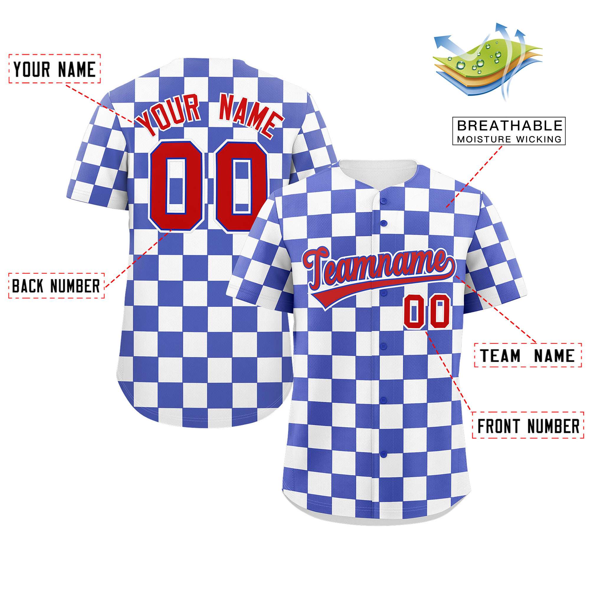 Custom Royal White Square Grid Color Block Design Authentic Baseball Jersey