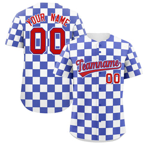 Custom Royal White Square Grid Color Block Design Authentic Baseball Jersey