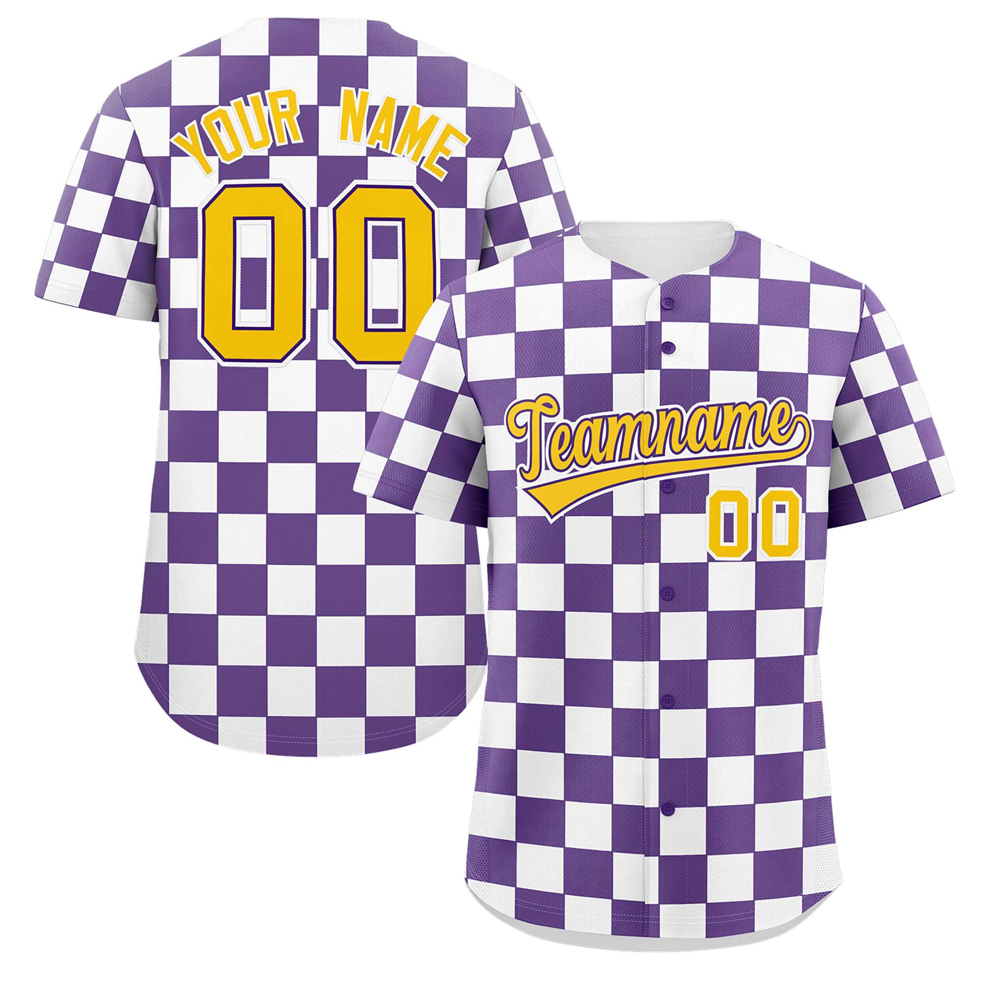 Custom Purple White Square Grid Color Block Design Authentic Baseball Jersey