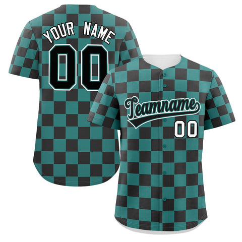 Custom Aqua Black Square Grid Color Block Design Authentic Baseball Jersey