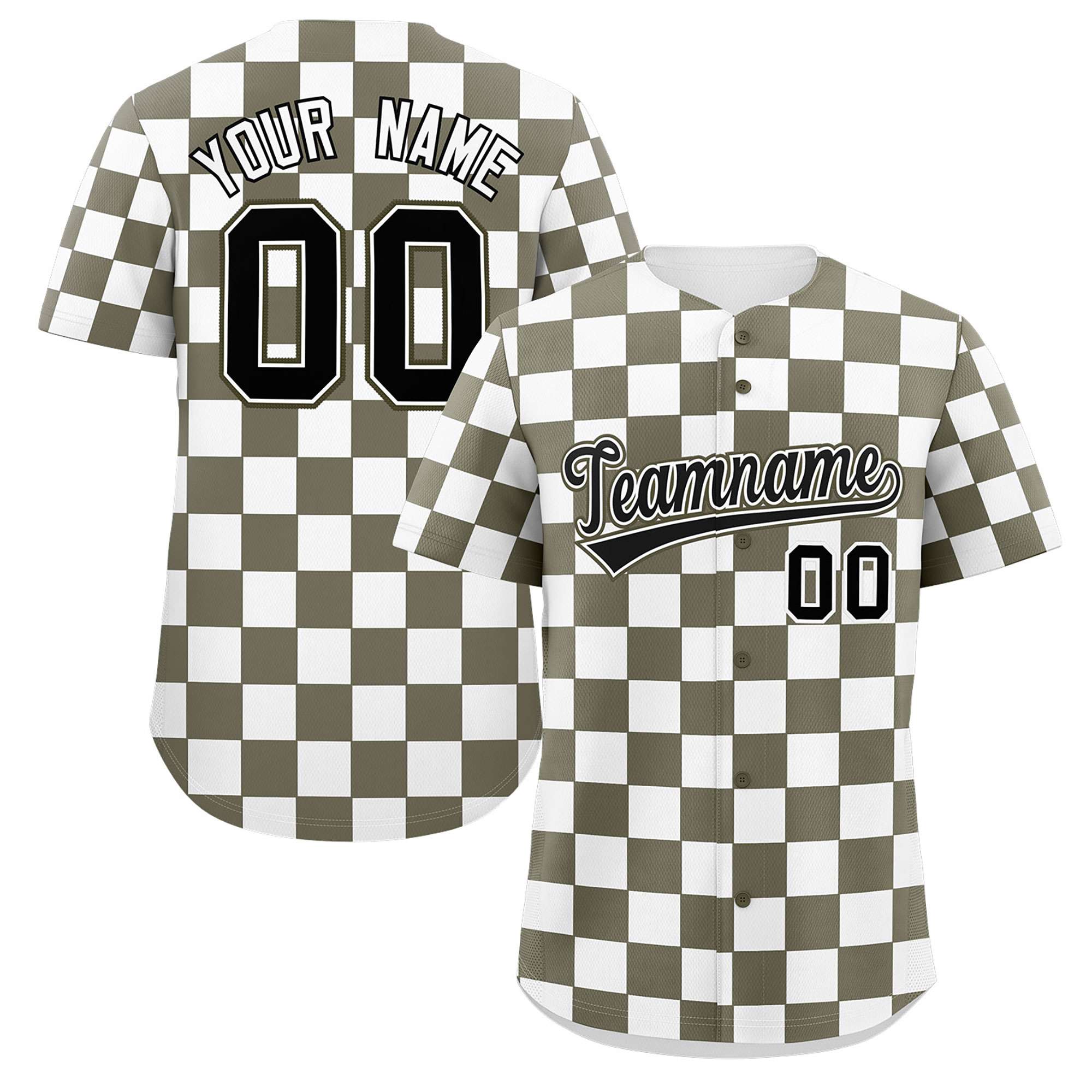 Custom Olive White Square Grid Color Block Design Authentic Baseball Jersey