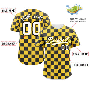 Custom Gold Black Square Grid Color Block Design Authentic Baseball Jersey