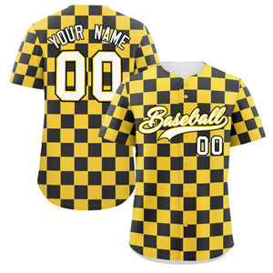 Custom Gold Black Square Grid Color Block Design Authentic Baseball Jersey