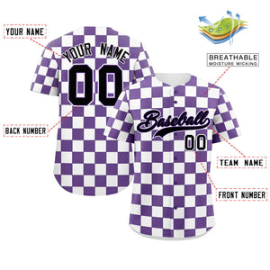 Custom Purple White Square Grid Color Block Design Authentic Baseball Jersey