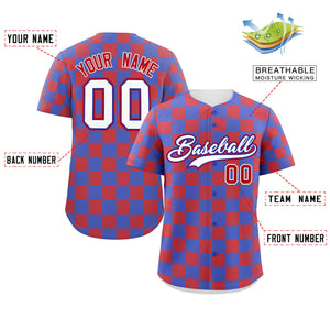 Custom Royal Red Square Grid Color Block Design Authentic Baseball Jersey