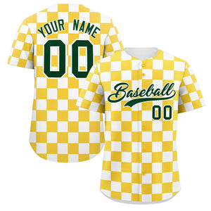 Custom Gold White Square Grid Color Block Design Authentic Baseball Jersey