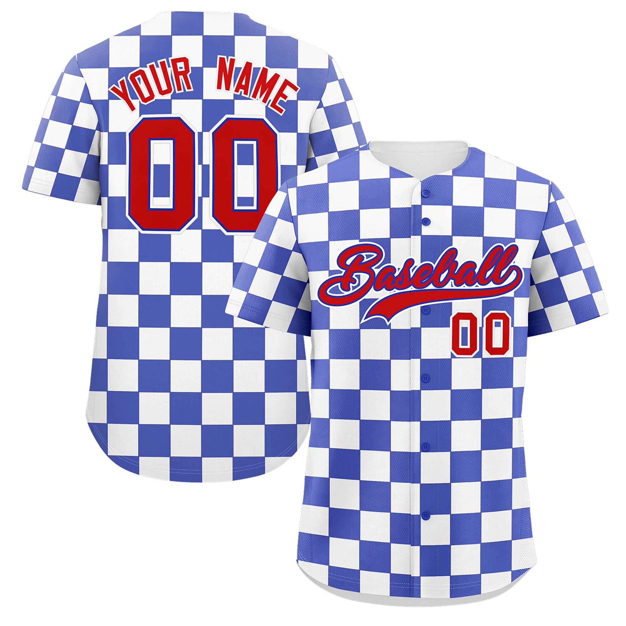 Custom Royal White Square Grid Color Block Design Authentic Baseball Jersey