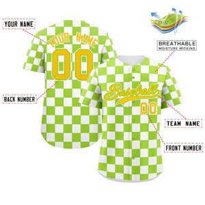 Custom Neon Green White Square Grid Color Block Design Authentic Baseball Jersey