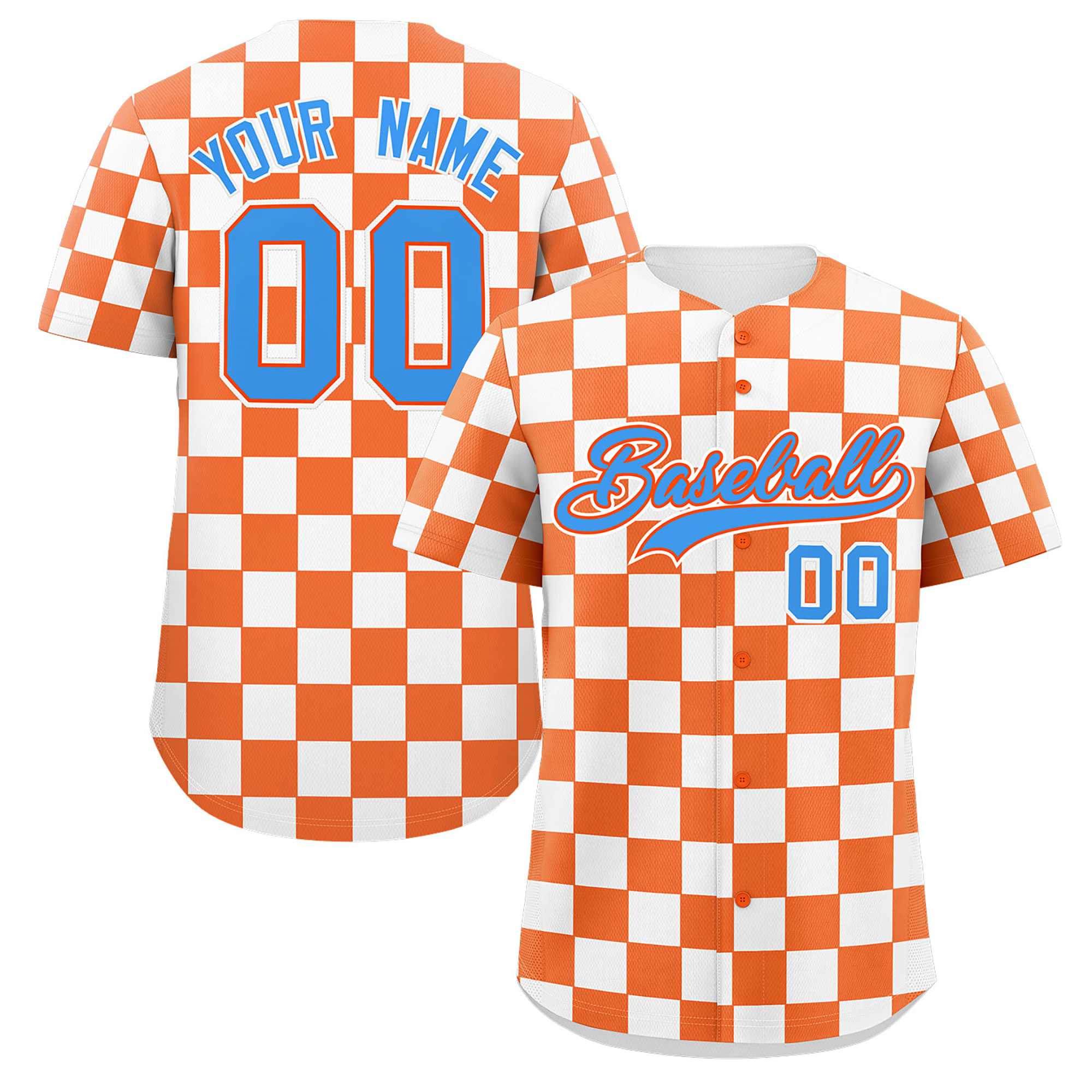 Custom Orange White Square Grid Color Block Design Authentic Baseball Jersey