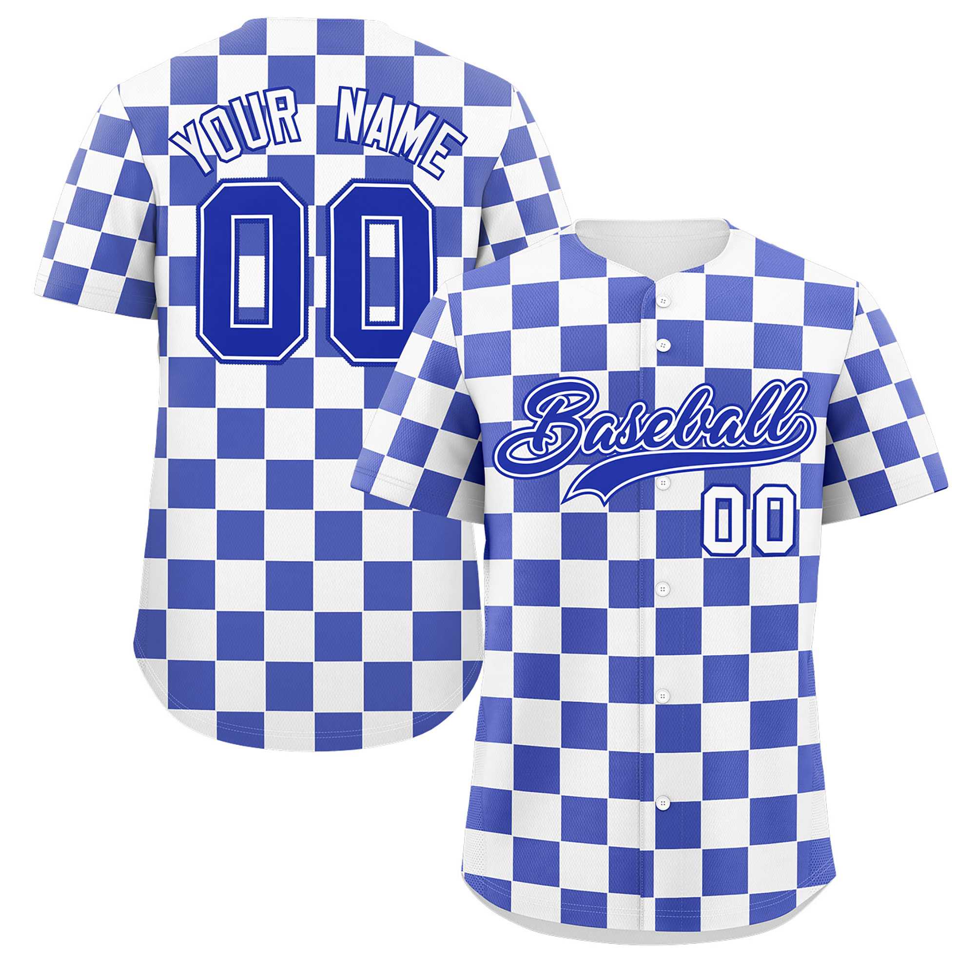 Custom White Royal Square Grid Color Block Design Authentic Baseball Jersey