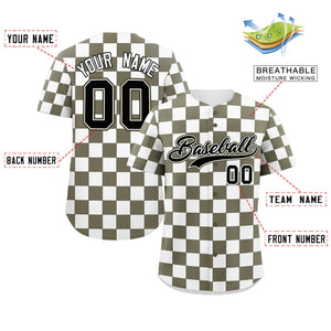 Custom Olive White Square Grid Color Block Design Authentic Baseball Jersey