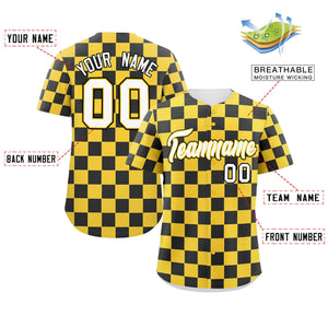 Custom Gold Black Square Grid Color Block Design Authentic Baseball Jersey