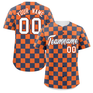 Custom Navy Orange Square Grid Color Block Design Authentic Baseball Jersey