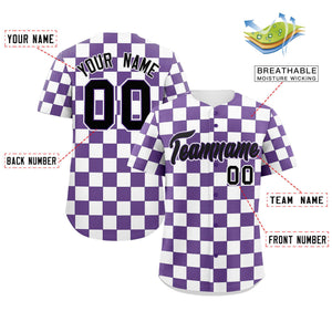 Custom Purple White Square Grid Color Block Design Authentic Baseball Jersey