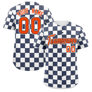 Custom Navy White Square Grid Color Block Design Authentic Baseball Jersey