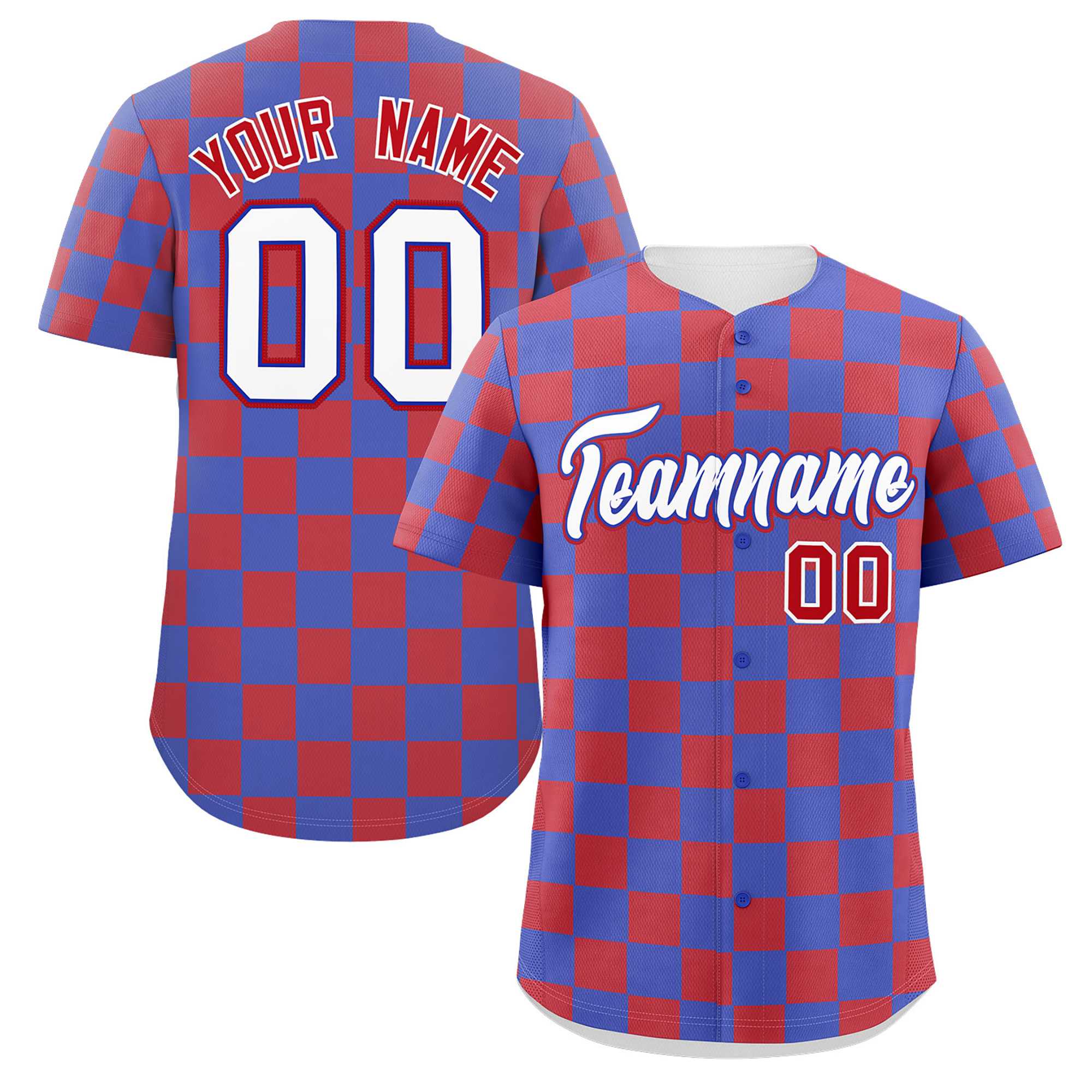 Custom Royal Red Square Grid Color Block Design Authentic Baseball Jersey