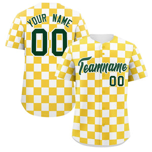 Custom Gold White Square Grid Color Block Design Authentic Baseball Jersey