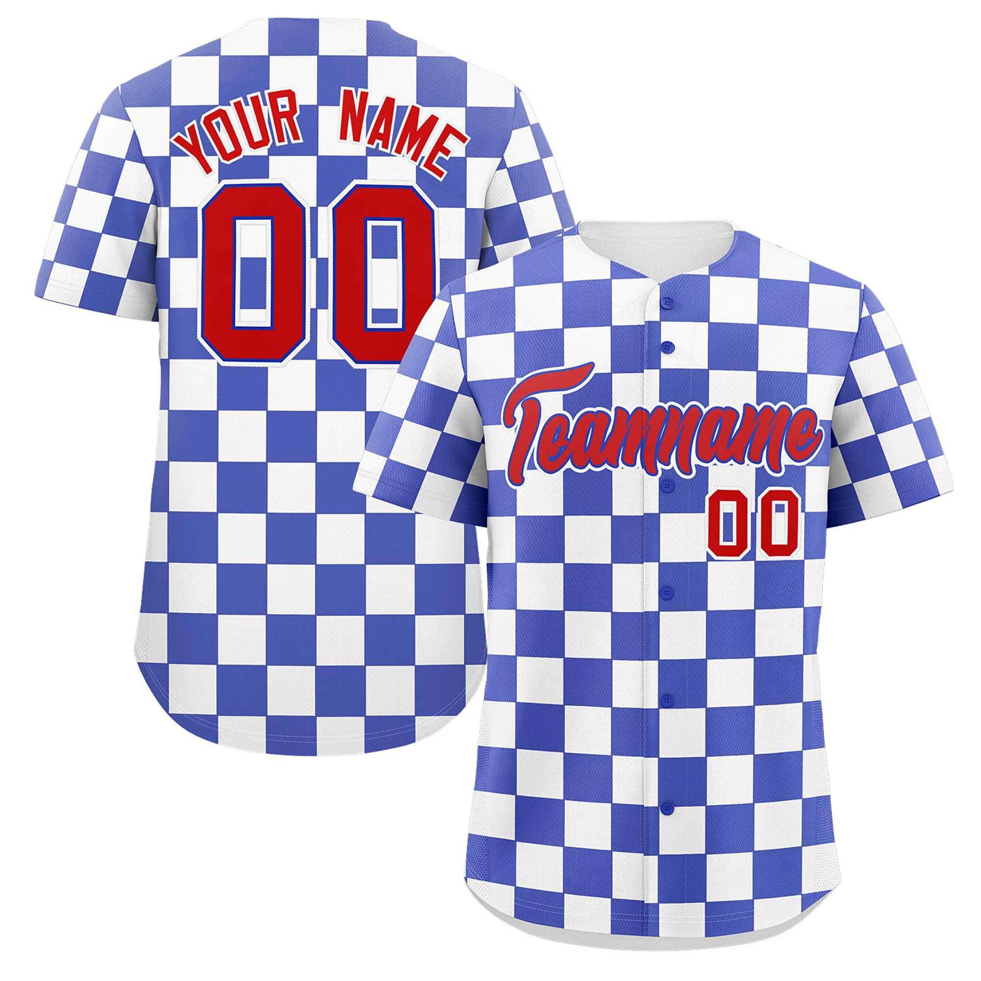 Custom Royal White Square Grid Color Block Design Authentic Baseball Jersey