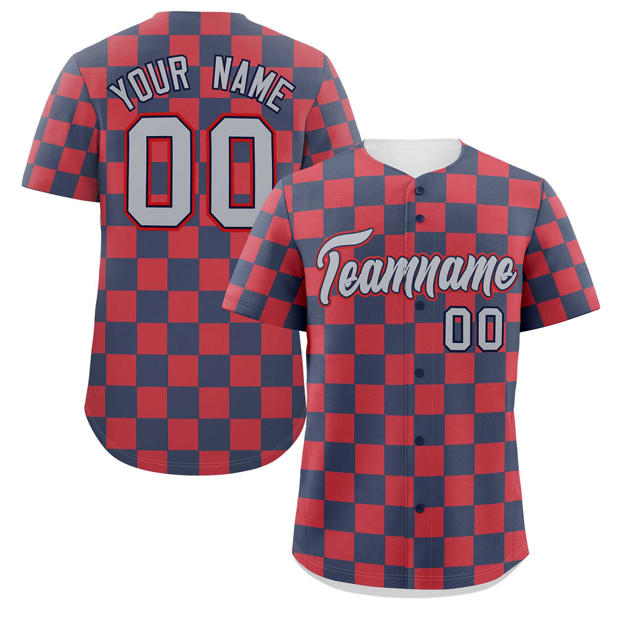 Custom Navy Red Square Grid Color Block Design Authentic Baseball Jersey