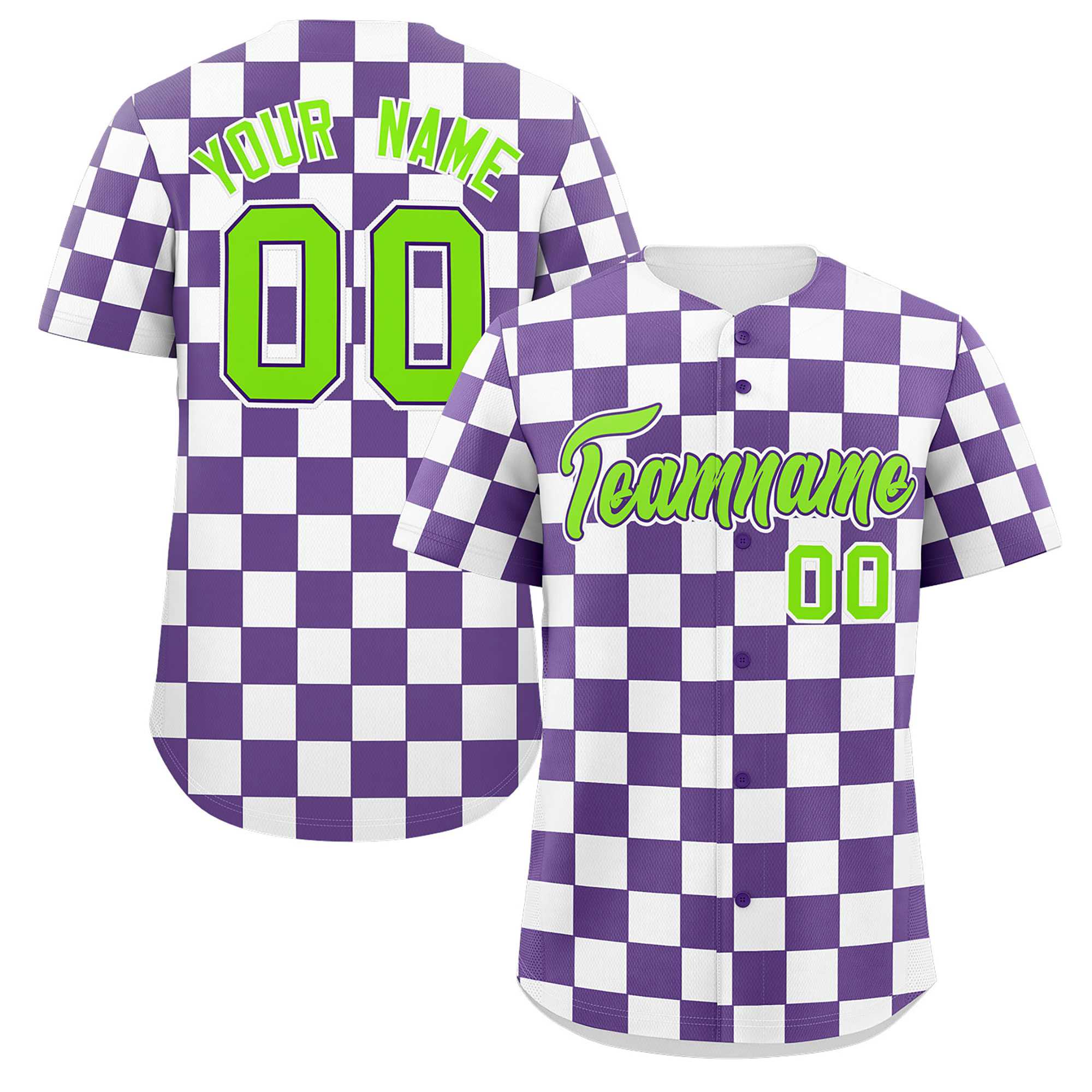 Custom Purple White Square Grid Color Block Design Authentic Baseball Jersey