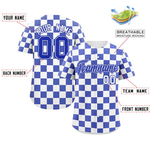 Custom White Royal Square Grid Color Block Design Authentic Baseball Jersey