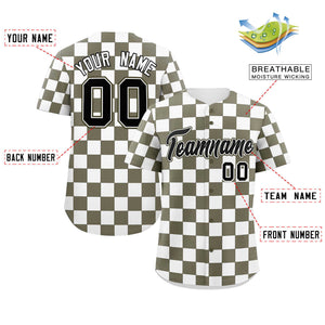 Custom Olive White Square Grid Color Block Design Authentic Baseball Jersey