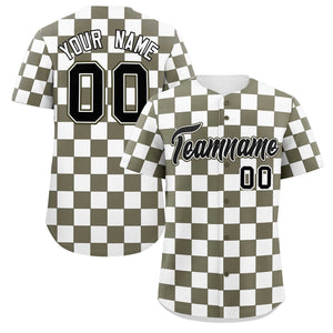 Custom Olive White Square Grid Color Block Design Authentic Baseball Jersey