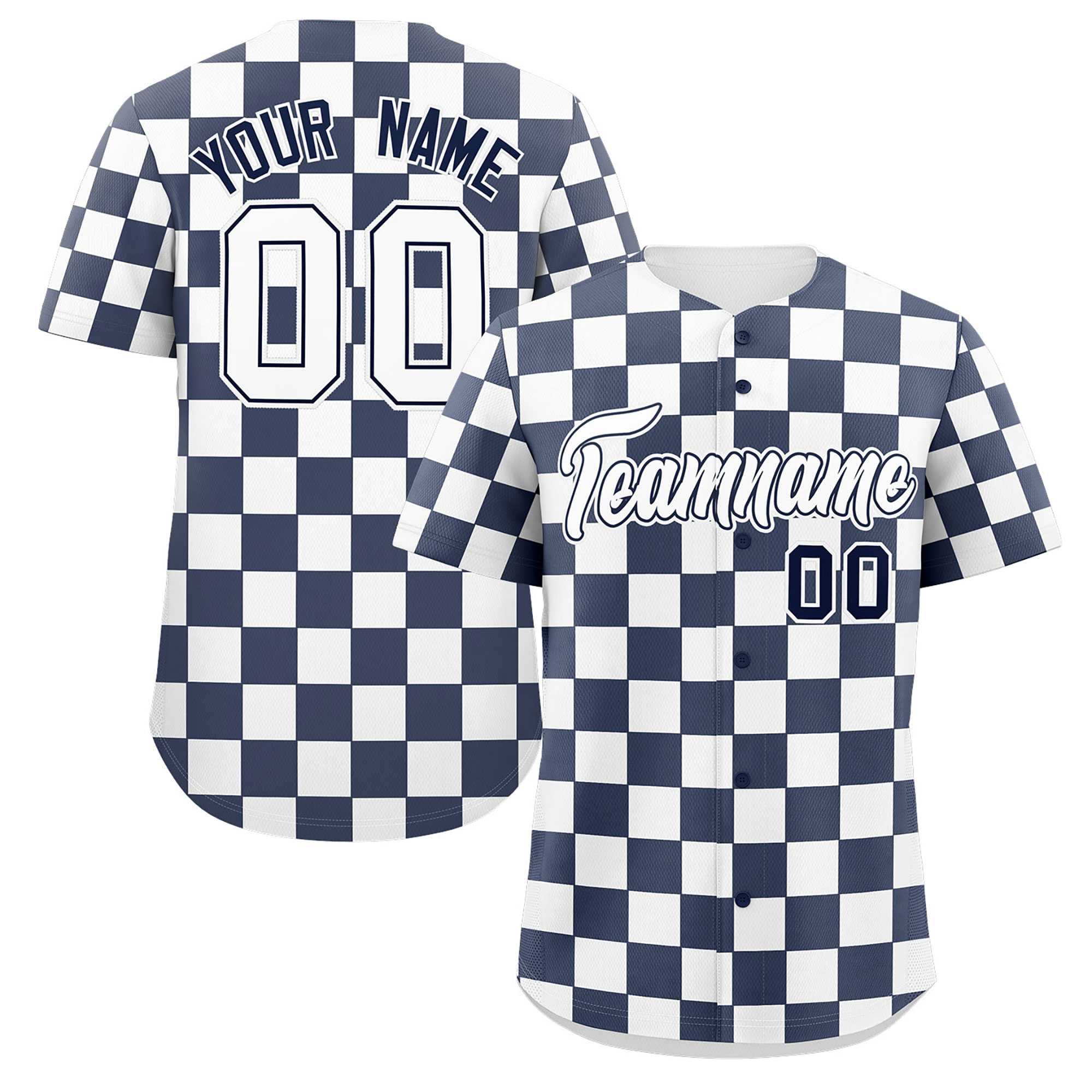 Custom Navy White Square Grid Color Block Design Authentic Baseball Jersey